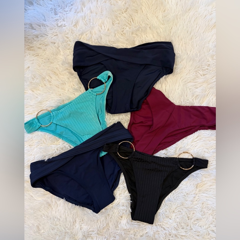 Robin Piccone Bikini Bottoms Lot of 5 NWOT Ribbed, Ring, High Cut,  XS